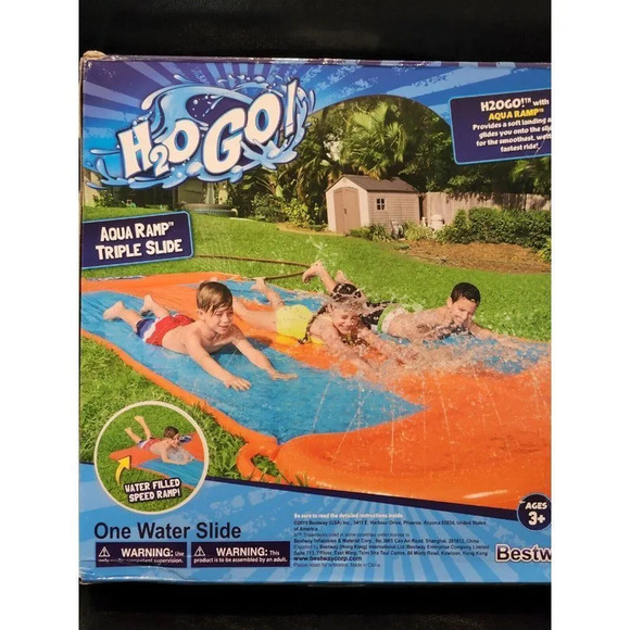 H20 Go Aqua Ramp Triple Water Slide Drench Water Pool Slip N Slide 18 FEET LONG - Picture 5 of 7